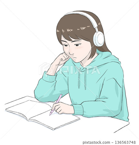 Illustration of a girl studying Illustration of a girl studying 136563748
