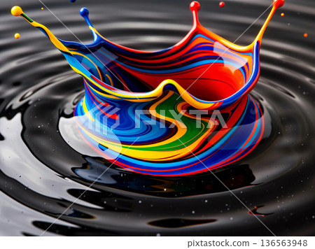 Colorful liquid falling into water 136563948