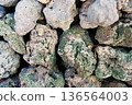Traditional stone wall scenery in northern Okinawa. A historical background material that can be used for tourism promotion, corporate presentations, and slideshows. 136564003