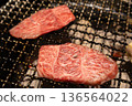 Grilling yakiniku on a grill Beef grill cooking scene 136564022