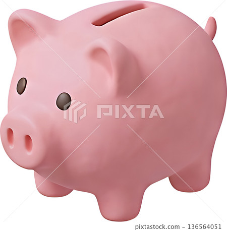豬仔存錢筒的3D插圖，象徵儲蓄與資產積累 136564051