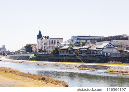 Kamo River and Kyoto's local townscape Kamo River and Kyoto's local townscape 136564197