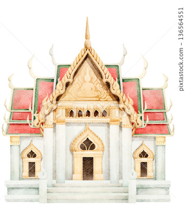 Thai temple watercolor Thai temple watercolor 136564551