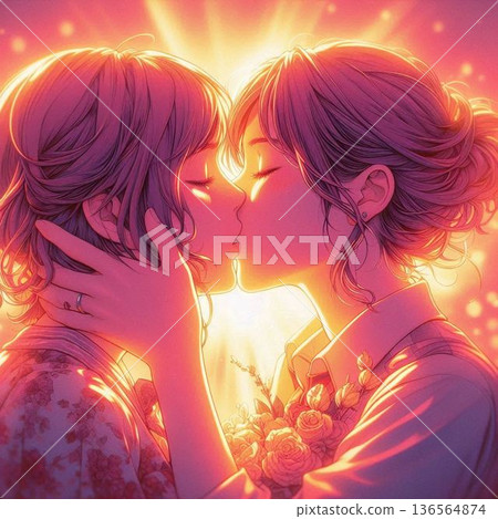 女女接吻，LGBT，女孩接吻 136564874