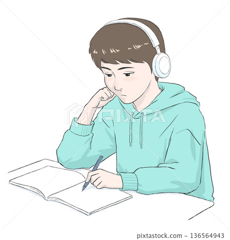 一個男孩學習的插圖 136564943