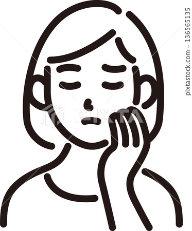 一位女士雙手摀著臉頰，一臉擔憂。多餘毛髮、粗糙皮膚、自卑情結、皮膚問題和抗衰老焦慮，插圖 136565135