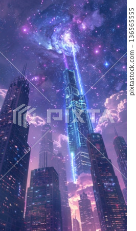 夜幕下的摩天大樓和城市燈火輝煌 136565555