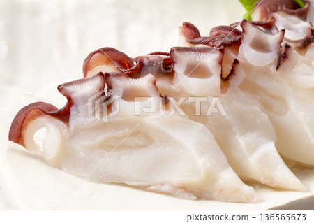 Assorted fresh and delicious octopus sashimi 136565673