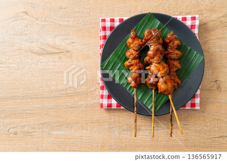 grilled chicken gizzard skewer in Asian style 136565917