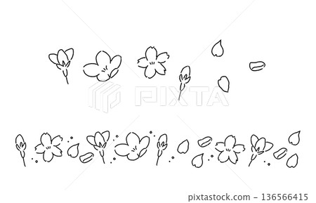 櫻花的簡單手繪線條插圖 136566415