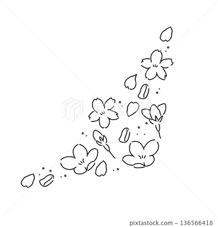 Hand-drawn line drawing of cherry blossoms for corners 136566418