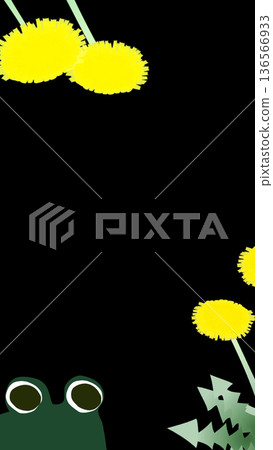 Dandelion and frog vertical banner material (black background) Dandelion and frog vertical banner material (black background) 136566933