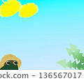 Rectangular banner material of a dandelion and a frog wearing a straw hat (light blue gradation) 136567017