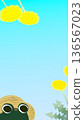 Vertical banner material of a dandelion and a frog wearing a straw hat (light blue gradation) 136567023