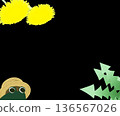 Rectangular banner material of a dandelion and a frog wearing a straw hat (black background) 136567026
