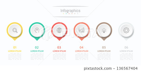 Infographic 6 options design elements for your business data. Vector Illustration. 136567404