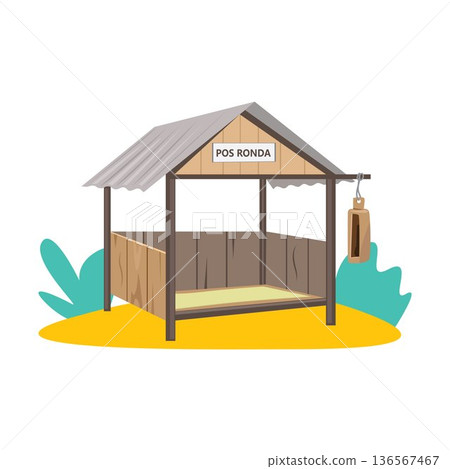 Pos Ronda vector illustration,pos ronda  is a traditional village-style security post in Indonesia, mostly made of wood 136567467