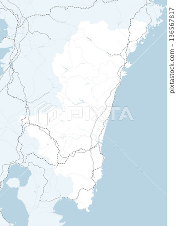 A simple road map of Miyazaki Prefecture in Japan and its neighboring prefectures A simple road map of Miyazaki Prefecture in Japan and its neighboring prefectures 136567817