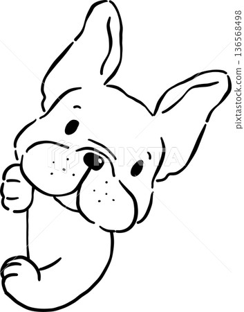 Cute French Bulldog Peeking Oultine Hand Drawn Cute French Bulldog Peeking Oultine Hand Drawn 136568498
