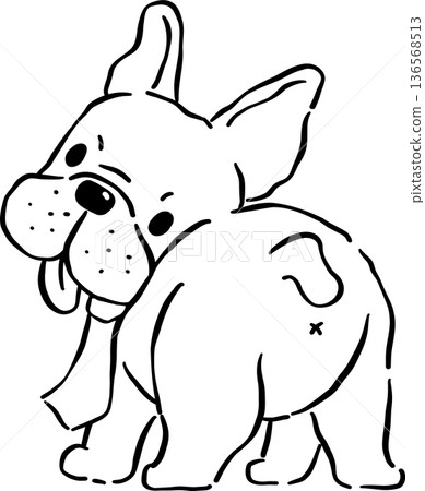Grumpy French Bulldog Outline standing showing butt cartoon hand drawn Grumpy French Bulldog Outline standing showing butt cartoon hand drawn 136568513