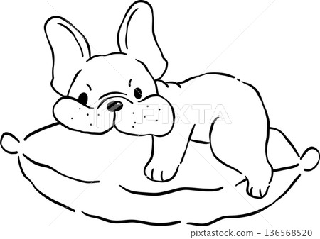 Grumpy french bulldog Outline on pillow hand drawn frenchie derp dog Grumpy french bulldog Outline on pillow hand drawn frenchie derp dog 136568520