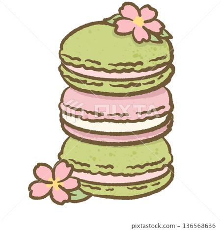 Stacked Matcha Sakura Macaron Dessert Illustration Japanese Spring Sweets Green Tea Pastry Cute Hand Drawn Food Art for Packaging Branding and Seasonal Designs Stacked Matcha Sakura Macaron Dessert Illustration Japanese Spring Sweets Green Tea Pastry Cute Hand Drawn Food Art for Packaging Branding and Seasonal Designs 136568636