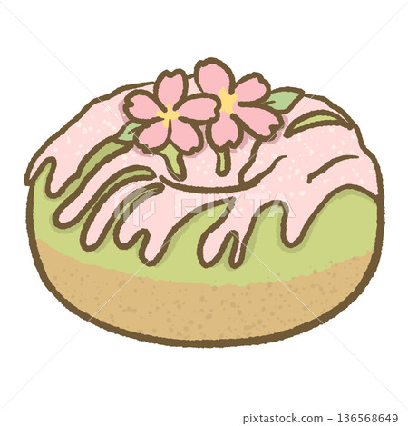 Sakura Matcha Glazed Donut Dessert Illustration Japanese Green Tea Pastry with Pink Cherry Blossom Icing Cute Hand Drawn Bakery Art Sakura Matcha Glazed Donut Dessert Illustration Japanese Green Tea Pastry with Pink Cherry Blossom Icing Cute Hand Drawn Bakery Art 136568649