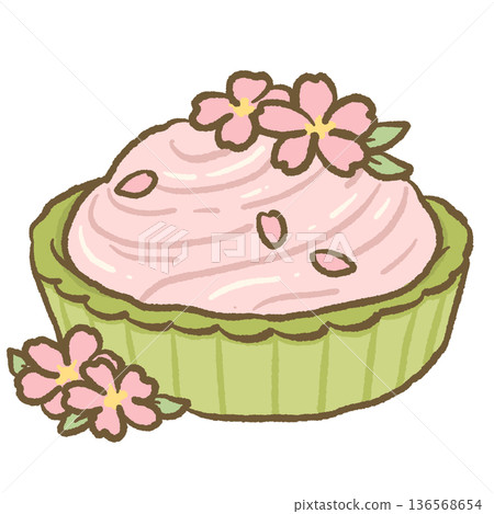 Sakura matcha tart dessert with pink floral topping soft pastel kawaii illustration inspired by japanese spring sweets for bakery dessert clipart Sakura matcha tart dessert with pink floral topping soft pastel kawaii illustration inspired by japanese spring sweets for bakery dessert clipart 136568654