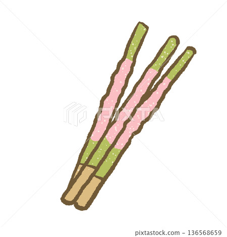 Sakura matcha chocolate dipped biscuit sticks soft pastel kawaii illustration for japanese snack dessert clipart cute food designs Sakura matcha chocolate dipped biscuit sticks soft pastel kawaii illustration for japanese snack dessert clipart cute food designs 136568659