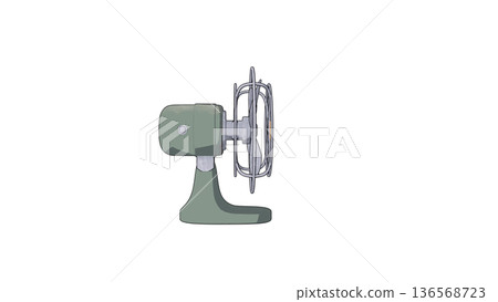 復古檯扇側視圖 - 復古家用電器，夏季傳統3D插圖 136568723