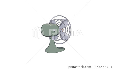 Retro desk fan seen from the back - Vintage home appliances, summer traditions 3D illustration 136568724