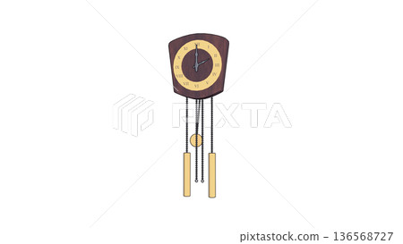 Retro wooden pendulum clock (grand wall clock) - 3D illustration of vintage goods Retro wooden pendulum clock (grand wall clock) - 3D illustration of vintage goods 136568727