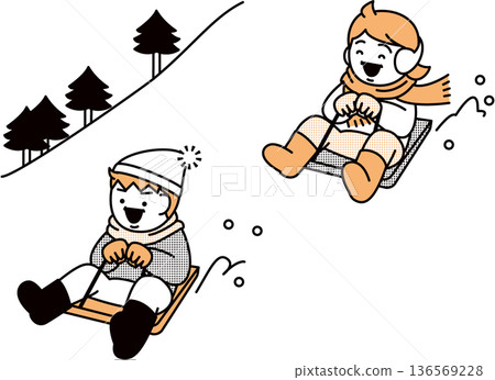 Children playing sledding Children playing sledding 136569228