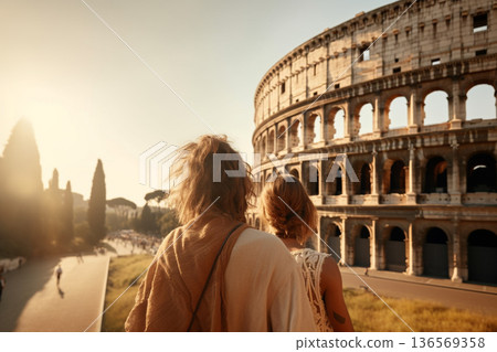 Young couple traveling in Rome. Generative AI 136569358