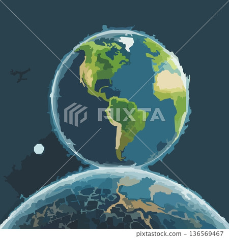 太空、地球和大陸的向量插圖 136569467