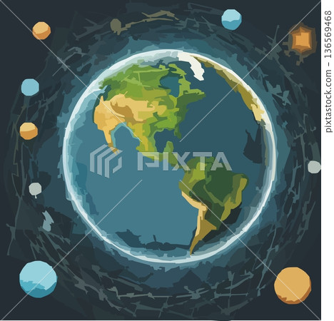 太空、地球和海洋向量圖 136569468