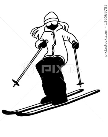 Skiing_Woman_Black and White Skiing_Woman_Black and White 136569783