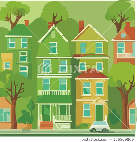 向量圖,包含許多建築物和綠樹 向量圖,包含許多建築物和綠樹 136569809