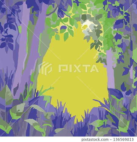 大量綠色和紫色樹木的向量插圖 136569813