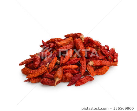 Dried red Karen chili is traditional Asia chili (Prik Ka Reang) on white background 136569900