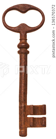Rusty vintage antique key (skeleton key) isolated on white background Rusty vintage antique key (skeleton key) isolated on white background 136570372
