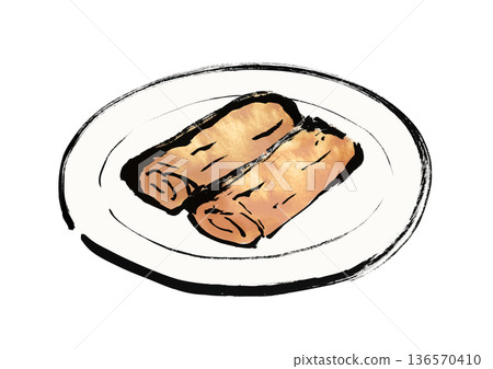 日式春捲毛筆插畫素材 136570410