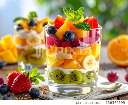 玻璃杯中的水果蜜餞（AI生成圖像） 136570599