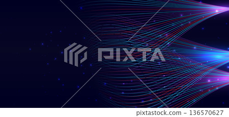 Network big data communcation blue red purple wave on dark background. Network big data communcation blue red purple wave on dark background. 136570627