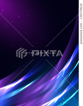 Futuristic blue and purple glowing wave lines on dark background. Futuristic blue and purple glowing wave lines on dark background. 136570628