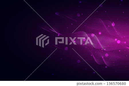 Abstract dynamic wave lines glowing pink background. 136570680