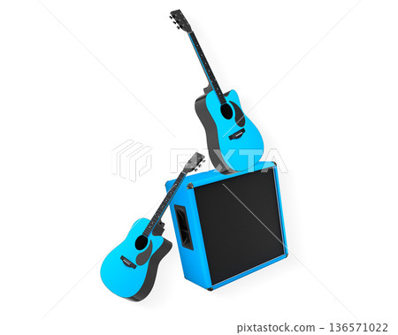 Set of electric acoustic guitars and amplifiers on white background Set of electric acoustic guitars and amplifiers on white background 136571022