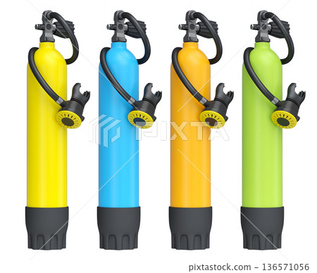 Set of diving tank full oxygen for snorkeling on white background. 136571056