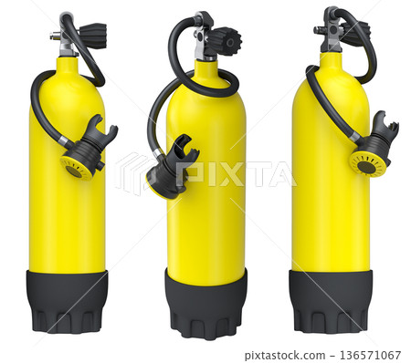 Set of diving tank full oxygen for snorkeling on white background. Set of diving tank full oxygen for snorkeling on white background. 136571067