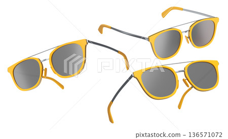 Set of sunglasses with gradient lens and plastic frame on white background. 136571072